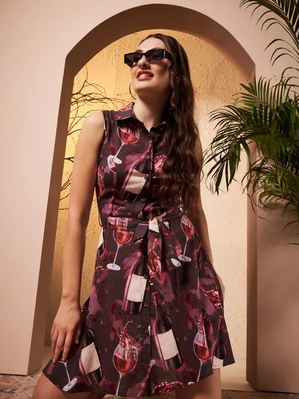Burgundy_Printed_Fit_And_Flare_Dress_For_Women