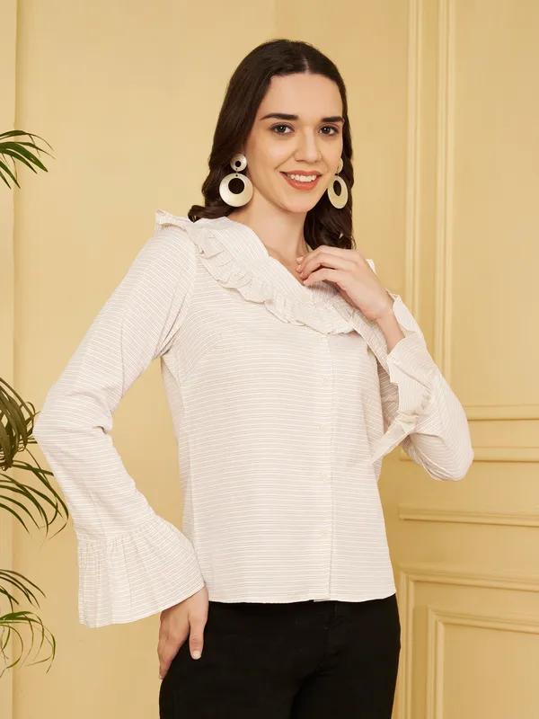 White_Textured_Ruffle_Top_For_Women