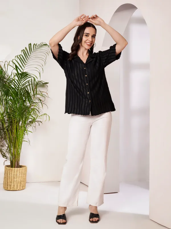Black_Textured_Relaxed_Fit_Shirt_For_Women