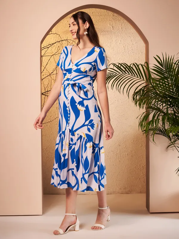 Blue_Floral_Print_Midi_Dress_For_Women