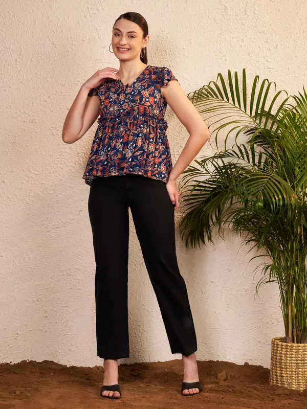 Navy_Floral_Print_Peplum_Top_For_Women