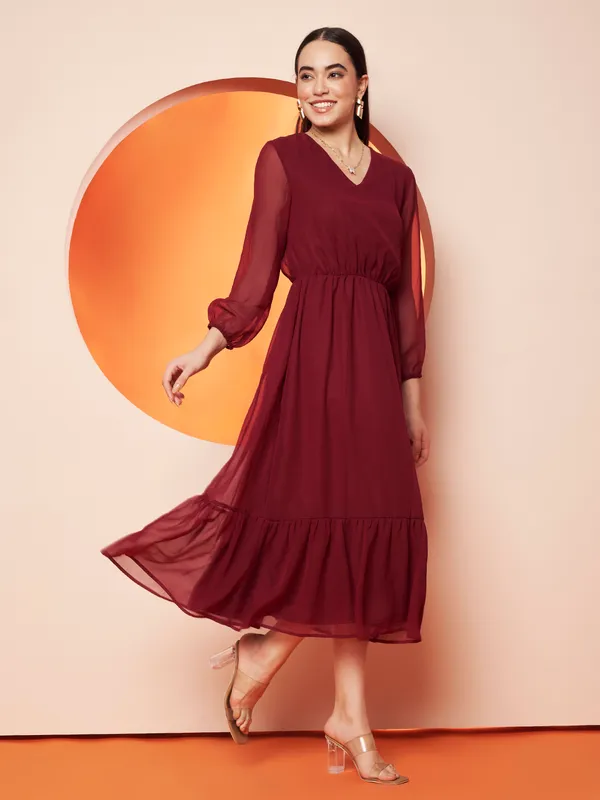 Maroon_Sheer_A-Line_Dress_For_Women