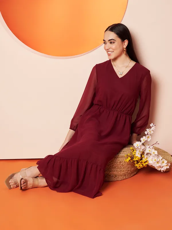 Maroon_Sheer_A-Line_Dress_For_Women