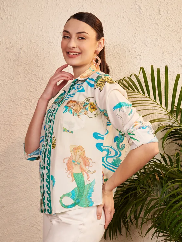 White_Multicolor_Printed_Regular_Fit_Shirt_For_Women