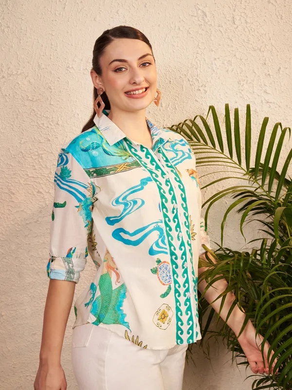 White_Multicolor_Printed_Regular_Fit_Shirt_For_Women