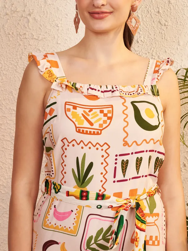 Multicolour_Printed_Tie_Waist_Knee_Length_Dress_For_Women