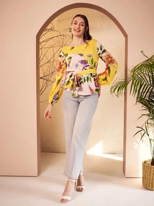 Yellow_Floral_Print_Blouse_For_Women