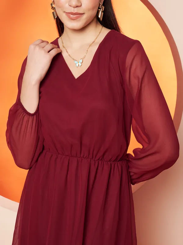 Maroon_Sheer_A-Line_Dress_For_Women