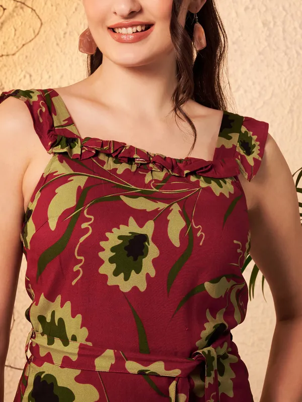 Maroon_Printed_Sleeveless_Midi_Dress_For_Women