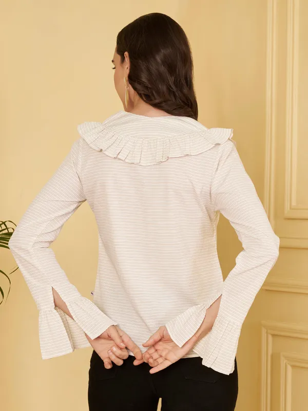 White_Ruffle_Long_Sleeve_Top_For_Women