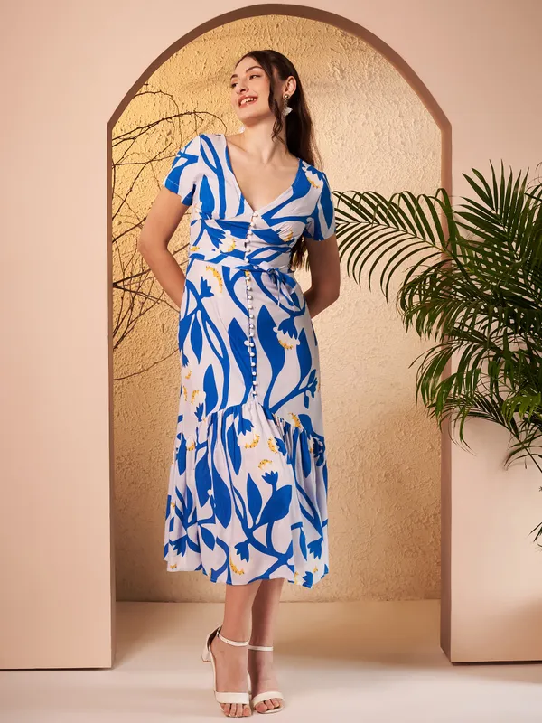 Blue_Floral_Print_Midi_Dress_For_Women