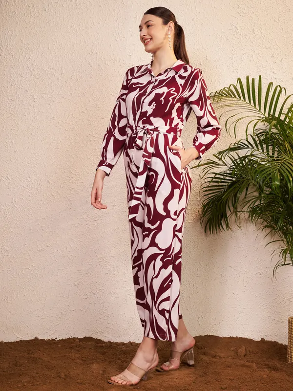 Burgundy_Abstract_Print_Long_Sleeve_Jumpsuit_For_Women