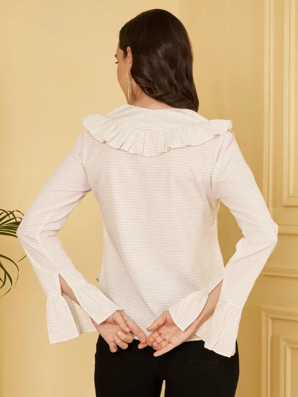 White_Textured_Ruffle_Top_For_Women