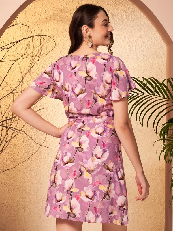 Purple_Floral_Print_Tie_Waist_Dress_For_Women