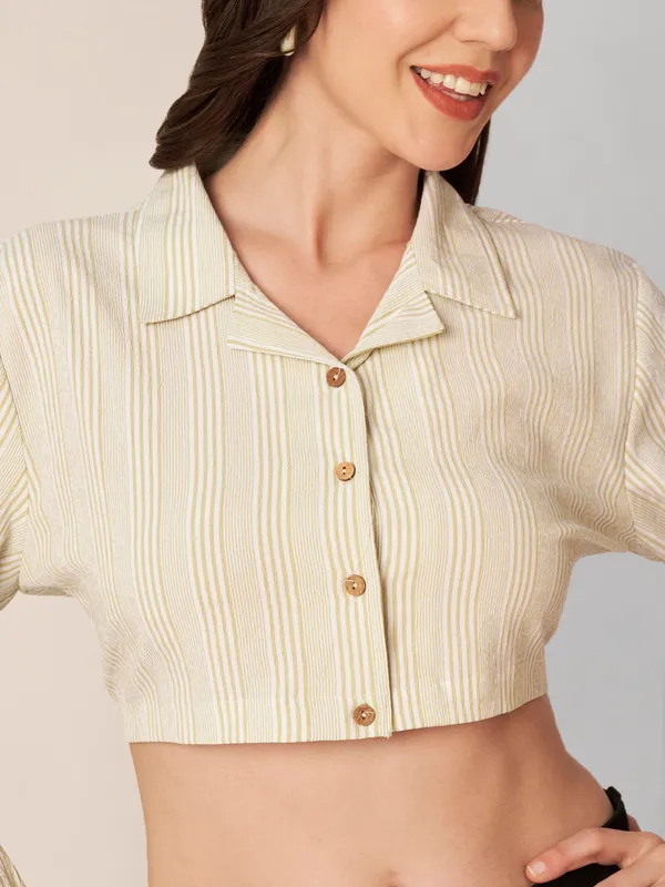 Cream_Striped_Cropped_Shirt_For_Women
