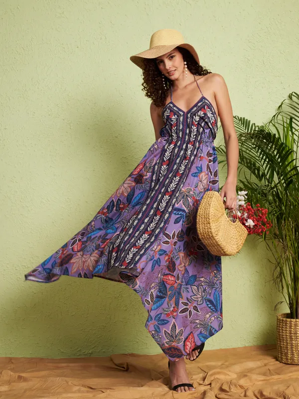 Purple_Floral_Print_Spaghetti_Strap_Dress_For_Women