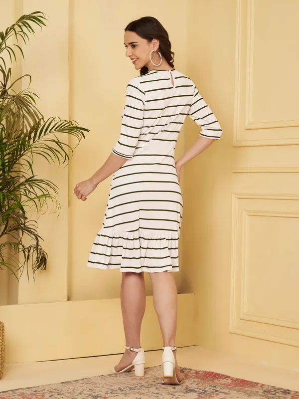 White_Striped_Fit_And_Flare_Dress_For_Women