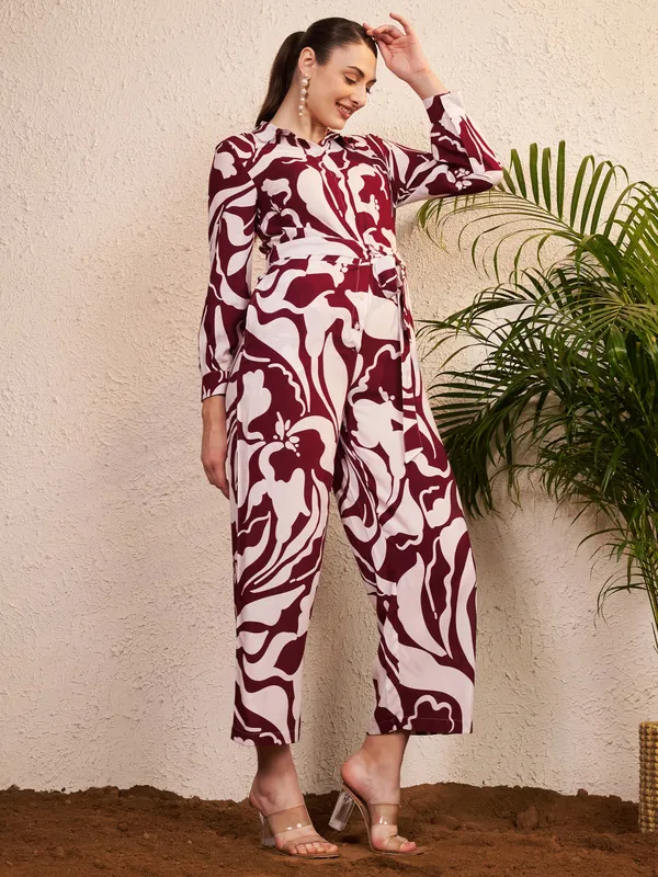 Burgundy_Abstract_Print_Long_Sleeve_Jumpsuit_For_Women