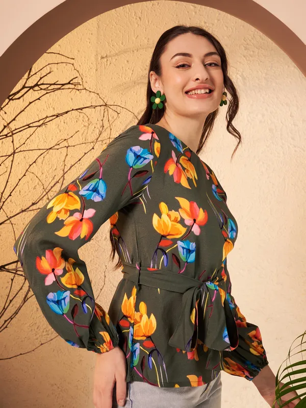 Olive_Floral_Peplum_Top_For_Women