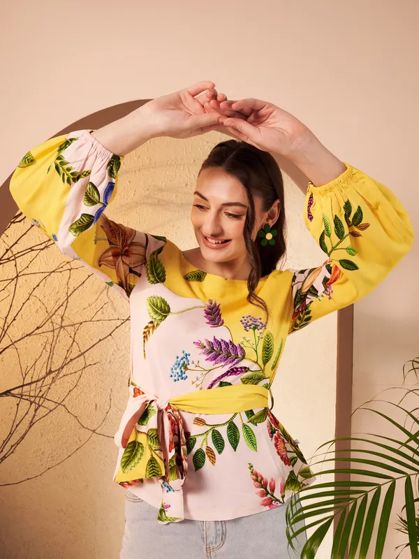 Yellow_Floral_Print_Blouse_For_Women