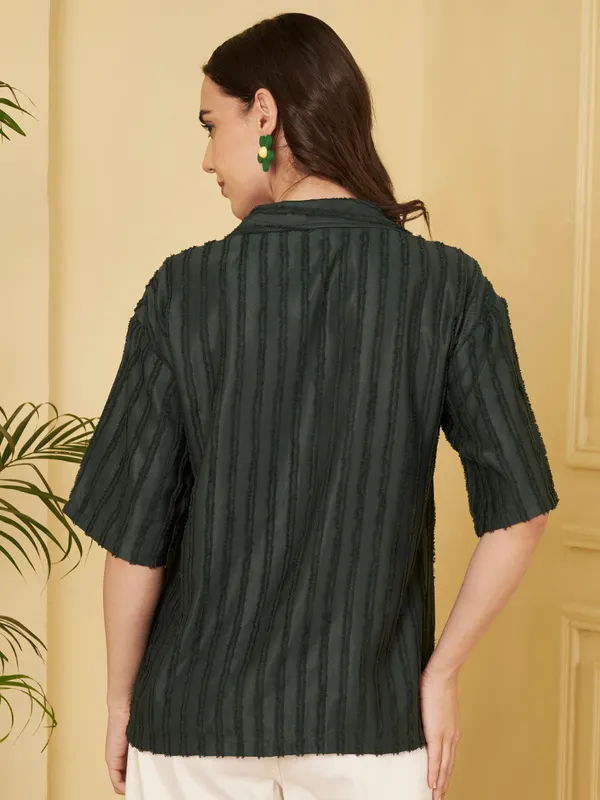 Dark_Green_Textured_Relaxed_Fit_Top_For_Women