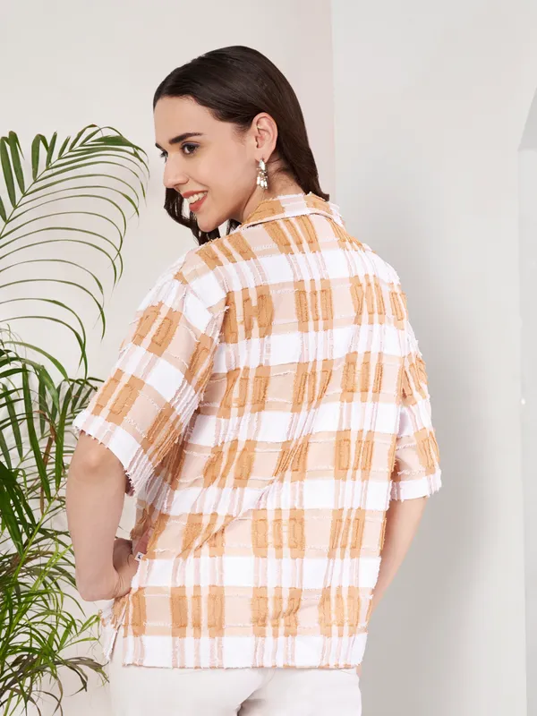White_Orange_Check_Relaxed_Fit_Overshirt_For_Women