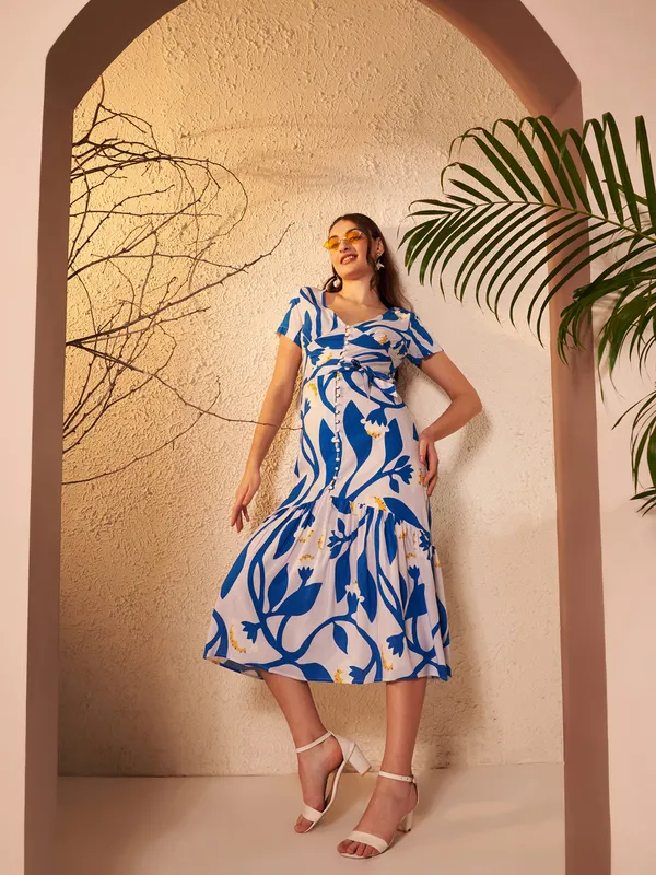 Blue_Floral_Print_Midi_Dress_For_Women