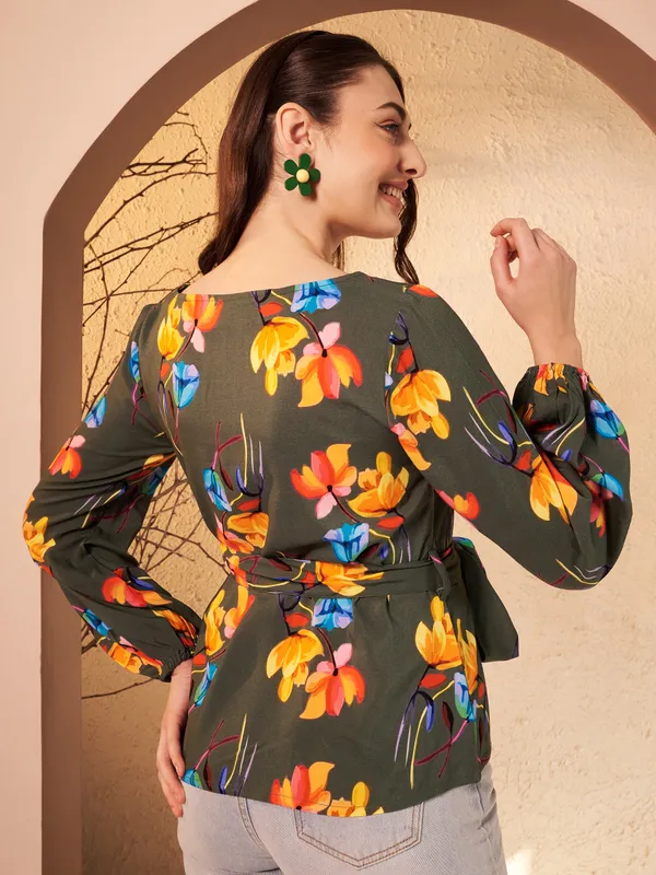 Olive_Floral_Peplum_Top_For_Women