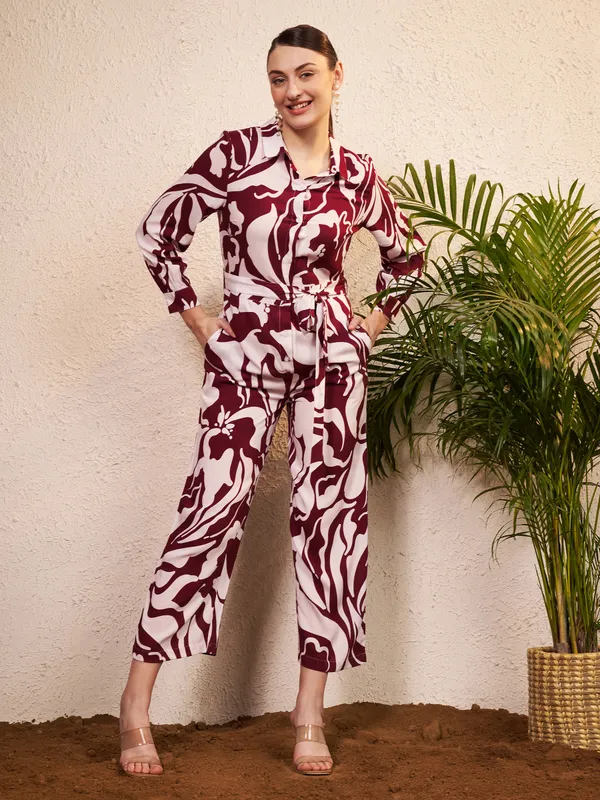 Burgundy_Abstract_Print_Long_Sleeve_Jumpsuit_For_Women