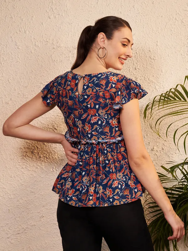 Navy_Floral_Print_Peplum_Top_For_Women
