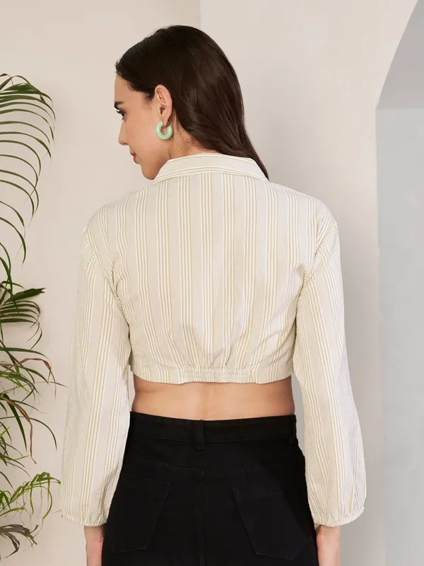 Cream_Striped_Cropped_Shirt_For_Women
