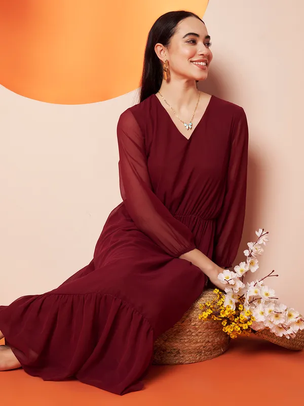 Maroon_Sheer_A-Line_Dress_For_Women