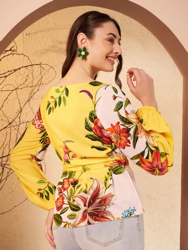 Yellow_Floral_Print_Blouse_For_Women