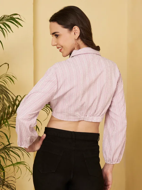 Pink_Striped_Cropped_Shirt_For_Women