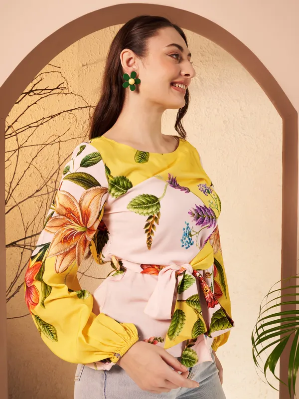 Yellow_Floral_Print_Blouse_For_Women
