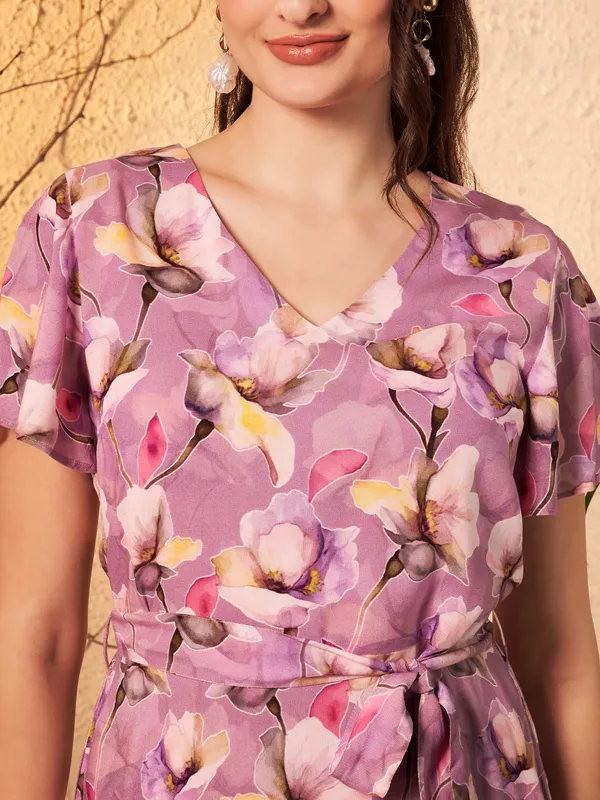 Purple_Floral_Print_Tie_Waist_Dress_For_Women