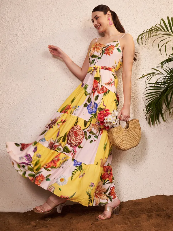 Yellow_Floral_Print_Maxi_Dress_For_Women