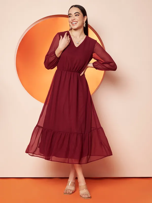 Maroon_Sheer_A-Line_Dress_For_Women