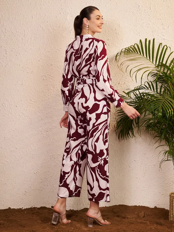 Burgundy_Abstract_Print_Long_Sleeve_Jumpsuit_For_Women