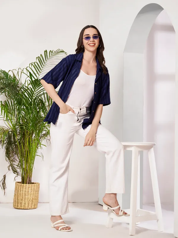 Navy_Relaxed_Fit_Button-Down_Shirt_For_Women