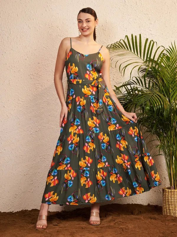 Olive_Floral_Print_Flared_Maxi_Dress_For_Women
