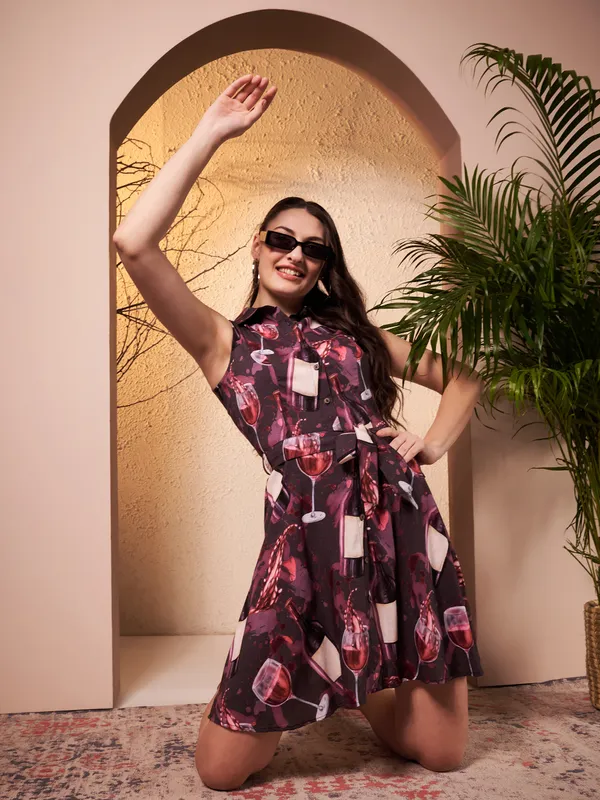 Burgundy_Printed_Fit_And_Flare_Dress_For_Women