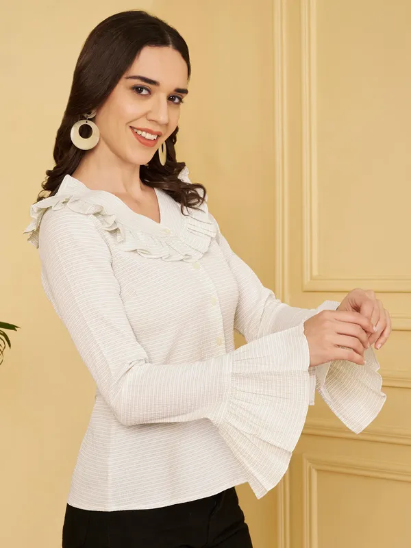 White_Textured_Ruffle_Blouse_For_Women