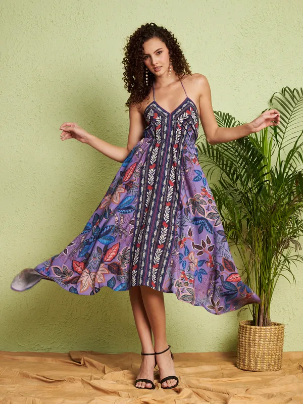 Purple_Floral_Print_Spaghetti_Strap_Dress_For_Women