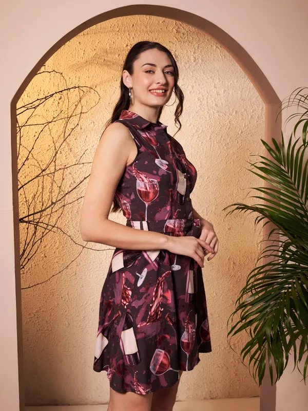 Burgundy_Printed_Fit_And_Flare_Dress_For_Women