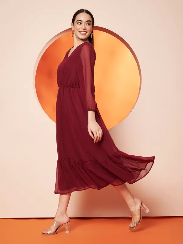 Maroon_Sheer_A-Line_Dress_For_Women