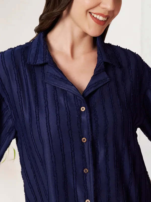 Navy_Relaxed_Fit_Button-Down_Shirt_For_Women