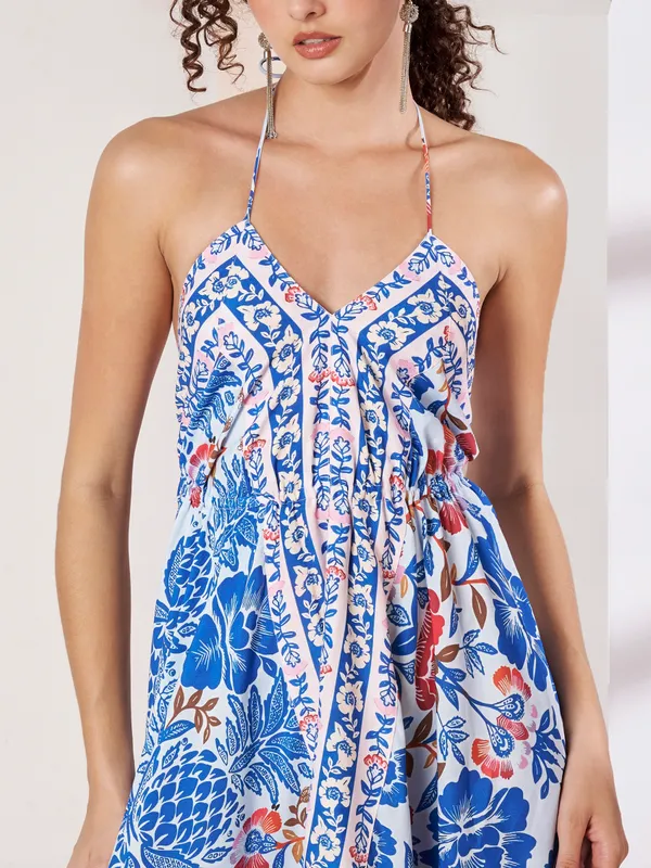 White_Floral_Print_Asymmetric_Midi_Dress_For_Women