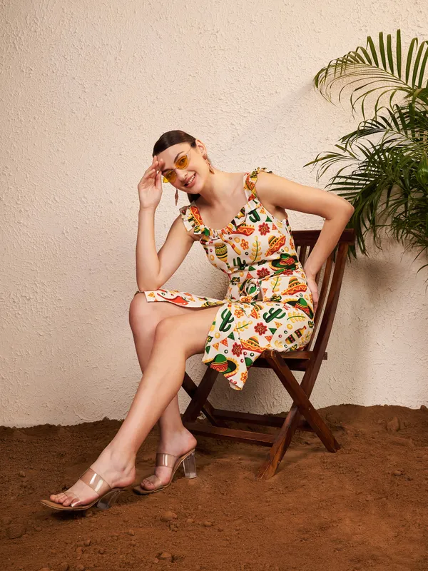 White_Printed_Fit_And_Flare_Dress_For_Women