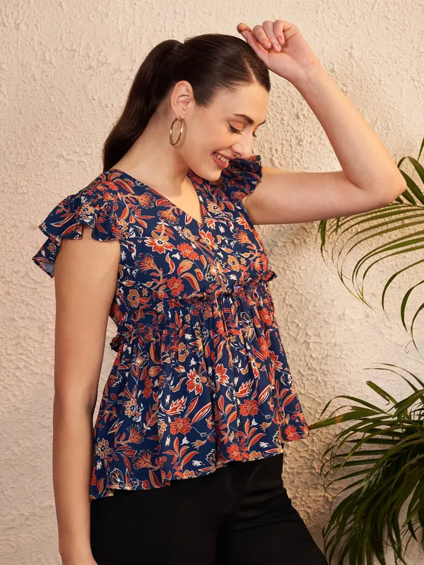 Navy_Floral_Print_Peplum_Top_For_Women